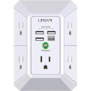 Wall Charger Surge Protector 5 Outlet Extender with 4 USB Charging Ports 3-Sided